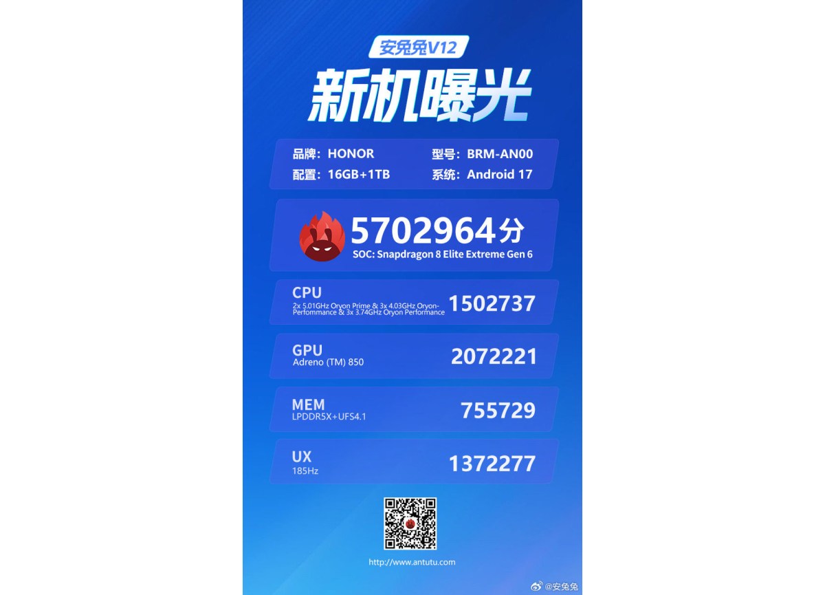 아너 Win2, 10월 21일 중국 출시, 스냅드래곤 8 Elite 탑재 및 안투투 570만점 유출 대표 이미지
